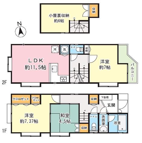 Floor plan. 39,900,000 yen, 3LDK, Land area 78.83 sq m , Building area 76 sq m 3LDK + attic storage about 6 Pledge