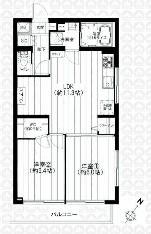 Floor plan. 2LDK, Price 22,900,000 yen, Occupied area 51.84 sq m , Balcony area 5.39 sq m Hito good