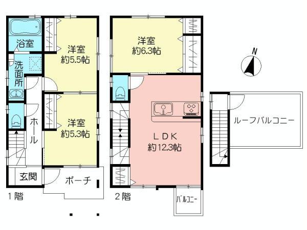 Floor plan. (B Building), Price 42,800,000 yen, 3LDK, Land area 75.12 sq m , Building area 80.05 sq m