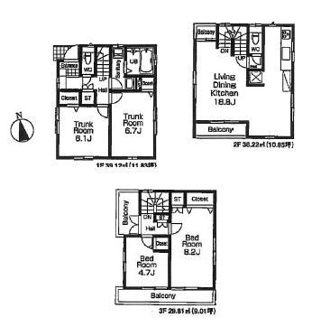 Floor plan. (Building 2), Price 46,800,000 yen, 4LDK, Land area 75.01 sq m , Building area 105.15 sq m