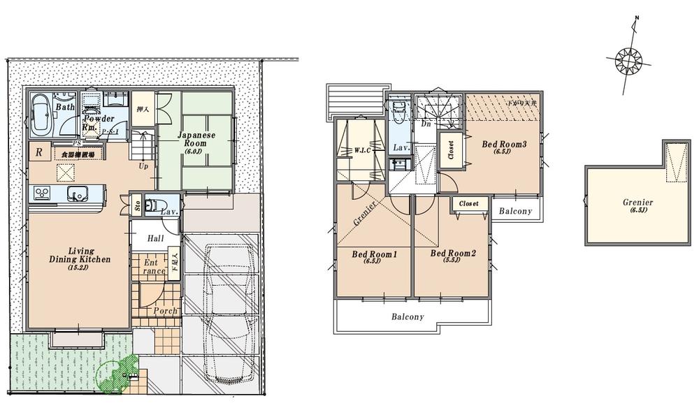 Floor plan. (3 Building), Price 61,800,000 yen, 4LDK, Land area 105.67 sq m , Building area 94.67 sq m