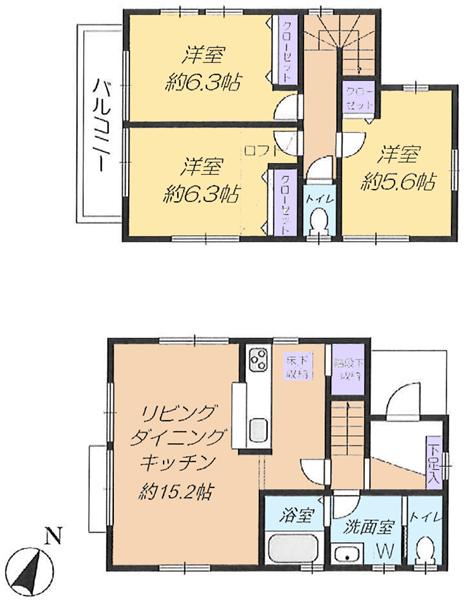 Floor plan. 34,800,000 yen, 3LDK, Land area 80.02 sq m , Building area 79.9 sq m 1 floor LDK ・ Face-to-face kitchen