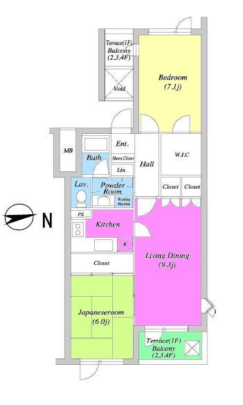 Floor plan. 2LDK, Price 28.5 million yen, Occupied area 61.13 sq m , Balcony area 5.77 sq m