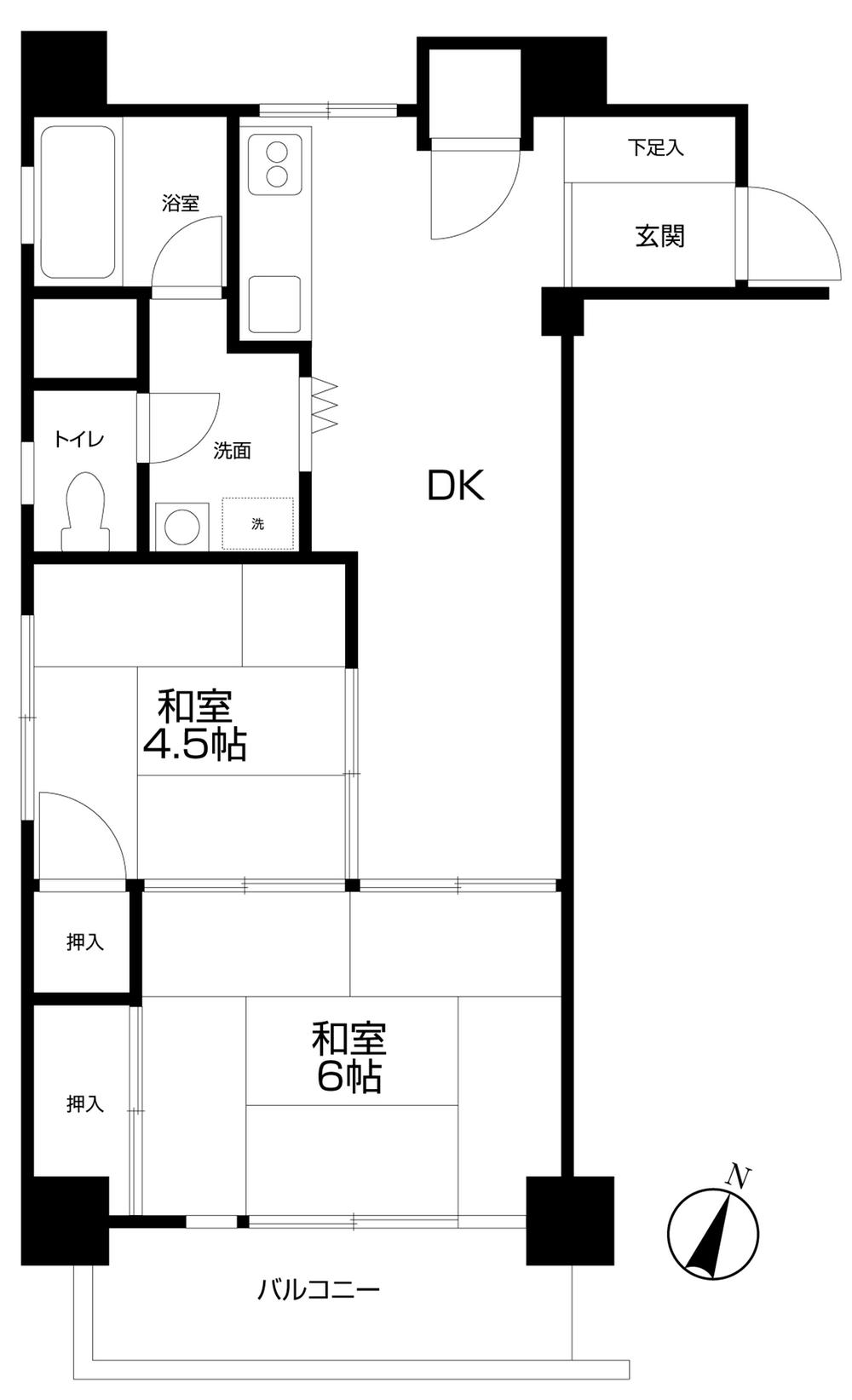 Floor plan. 2DK, Price 13.8 million yen, Occupied area 43.35 sq m , Balcony area 4.8 sq m