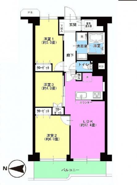 Floor plan. 3LDK, Price 30,900,000 yen, Footprint 61.6 sq m , Balcony area 7.6 sq m