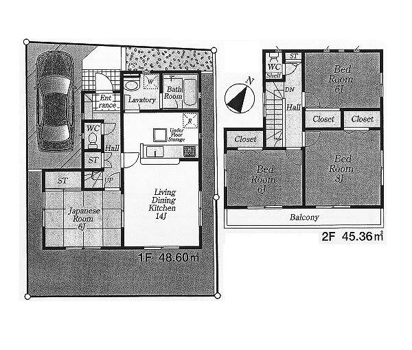 Floor plan. (Building 2), Price 45,800,000 yen, 4LDK, Land area 98.3 sq m , Building area 93.96 sq m