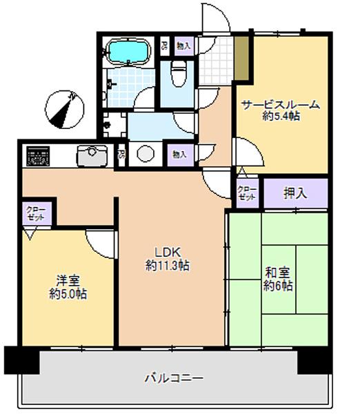 Floor plan. 2LDK + S (storeroom), Price 25,800,000 yen, Occupied area 60.54 sq m , It is 2SLDK of balcony area 12.15 sq m southeast surface 3 rooms Balcony there is a depth of about 1.5M Ariyutori