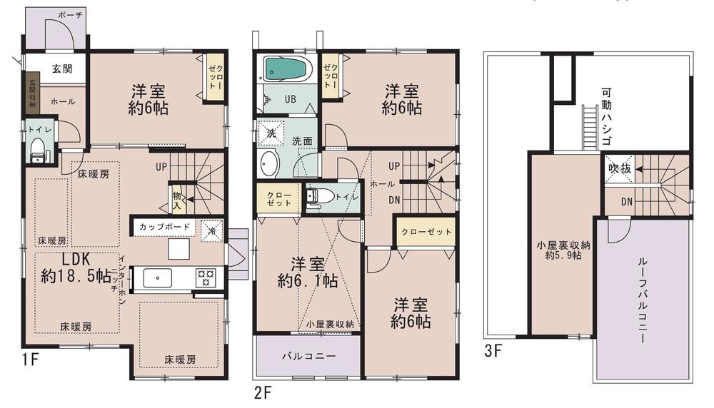Floor plan. (1 Building), Price 59,800,000 yen, 4LDK, Land area 104.4 sq m , Building area 99.94 sq m