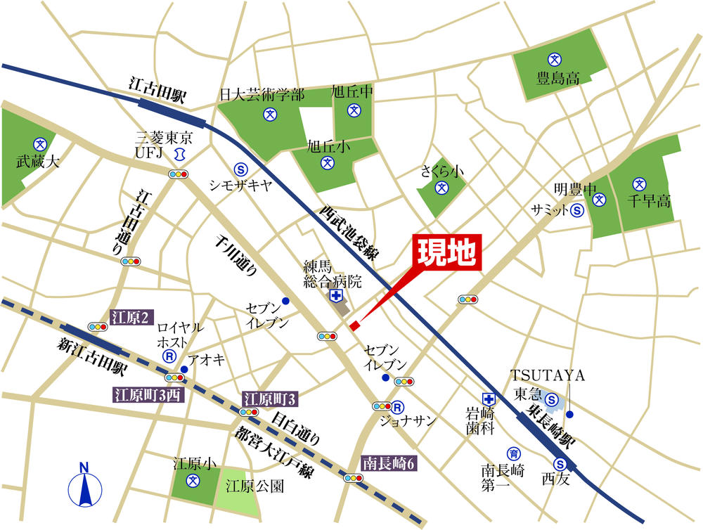 Local guide map. "Higashi Nagasaki" station 7-minute walk "Ekoda" station is also mining of 8 minutes good location!