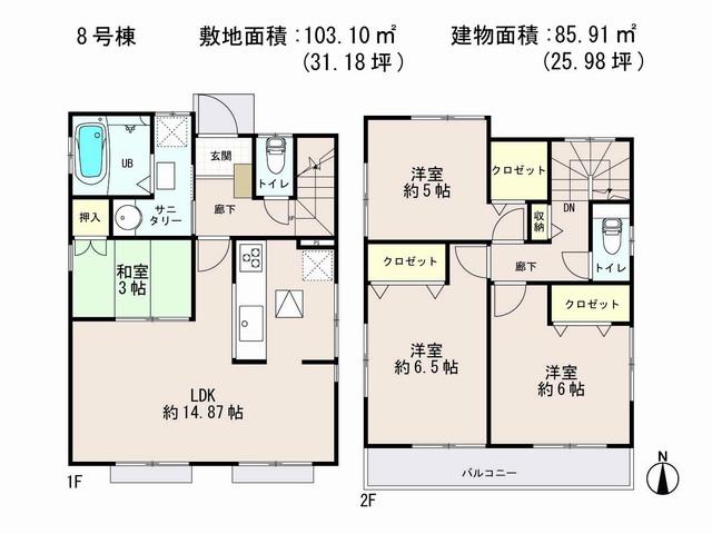 Floor plan. (8 Building), Price 46,800,000 yen, 4LDK, Land area 103.1 sq m , Building area 85.91 sq m
