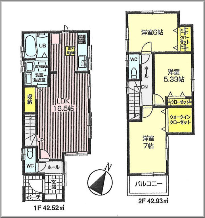 Floor plan. (Building 2), Price 46,800,000 yen, 3LDK, Land area 93.4 sq m , Building area 88.69 sq m