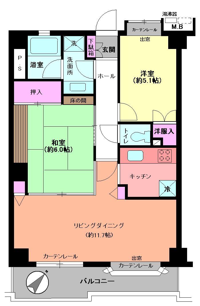 Floor plan. 2LDK, Price 20,900,000 yen, Occupied area 59.94 sq m , Balcony area 8.54 sq m Floor