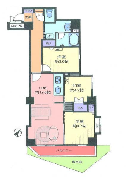 Floor plan. 3LDK, Price 26,990,000 yen, Occupied area 65.46 sq m , Balcony area 4.77 sq m 3LDK floor plan