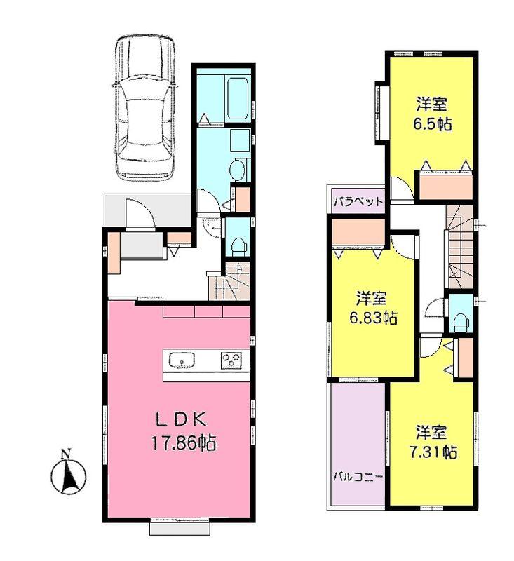 Floor plan. 44,800,000 yen, 3LDK, Land area 87.41 sq m , Building area 93.46 sq m Hoya New construction