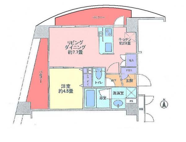 Floor plan. 1LDK, Price 24,900,000 yen, Footprint 36 sq m , Balcony area 14.67 sq m