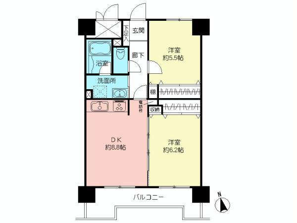 Floor plan. 2DK, Price 18,800,000 yen, Occupied area 51.17 sq m , Balcony area 6.81 sq m