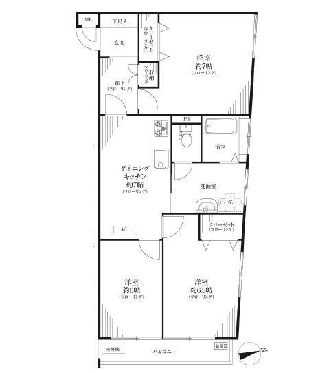 Floor plan. 3DK, Price 18,800,000 yen, Occupied area 62.73 sq m , Balcony area 4.9 sq m of Mato