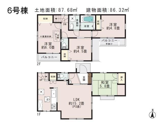 Floor plan. (6), Price 46,800,000 yen, 4LDK, Land area 87.68 sq m , Building area 86.32 sq m