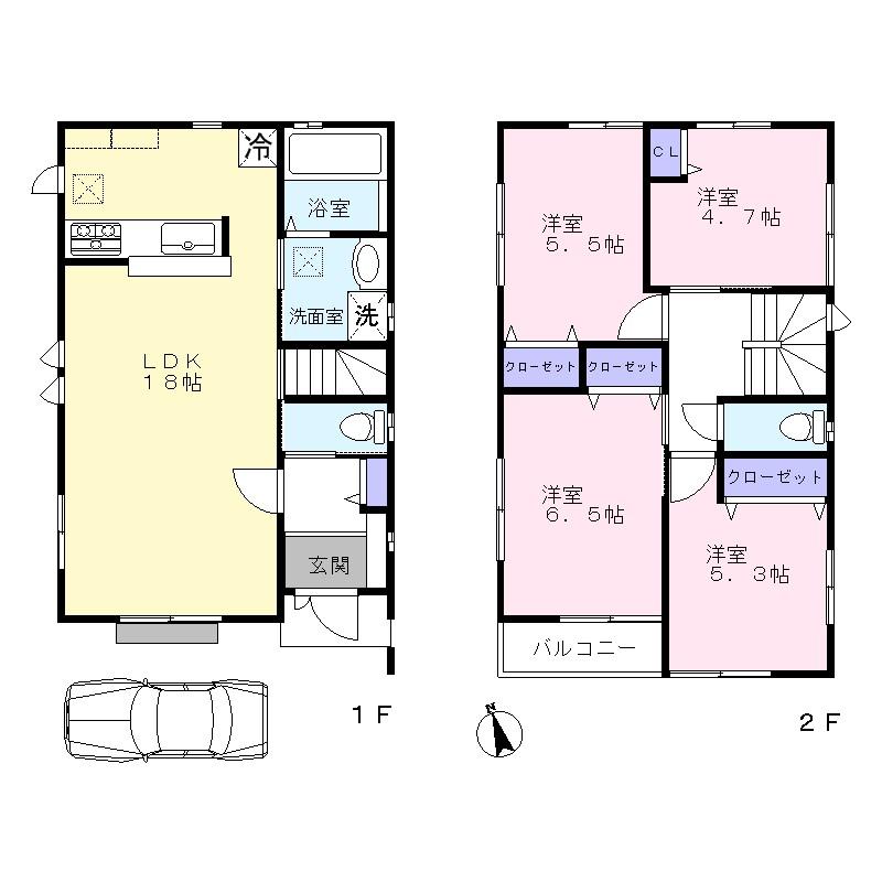 Floor plan. 59,800,000 yen, 4LDK, Land area 85.43 sq m , Building area 95.63 sq m