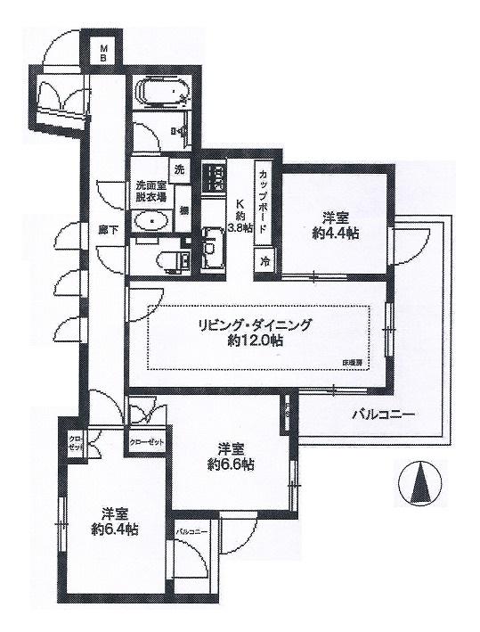 Floor plan. 3LDK, Price 25,800,000 yen, Occupied area 76.89 sq m , Balcony area 9.97 sq m floor plan