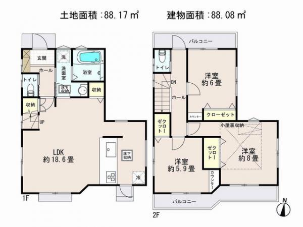 Floor plan. 51,800,000 yen, 3LDK, Land area 88.17 sq m , Building area 88.08 sq m
