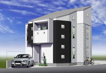 Rendering (appearance). All three buildings, including a corner lot