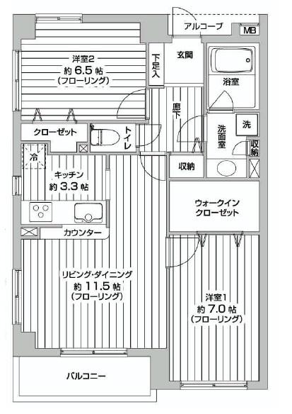 Floor plan. 2LDK, Price 32,800,000 yen, Occupied area 65.48 sq m , Balcony area 5.25 sq m