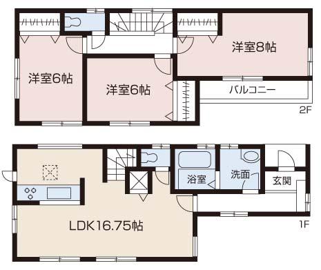 Floor plan. (3 Building), Price 39,800,000 yen, 3LDK, Land area 90.1 sq m , Building area 87.48 sq m