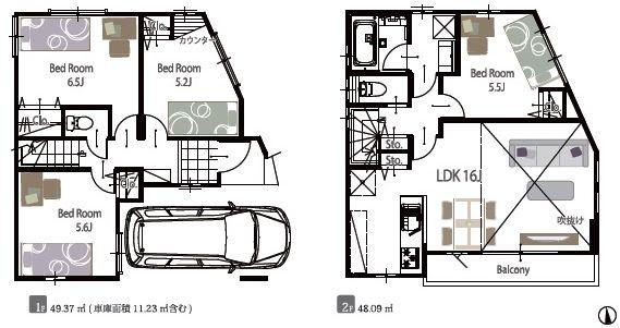 Floor plan. (A Building), Price 48,800,000 yen, 4LDK, Land area 67.3 sq m , Building area 97.46 sq m