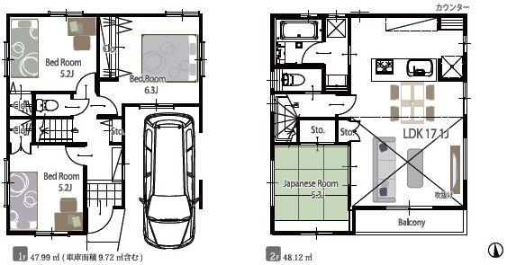 Floor plan. (B Building), Price 45,800,000 yen, 4LDK, Land area 67.3 sq m , Building area 96.11 sq m