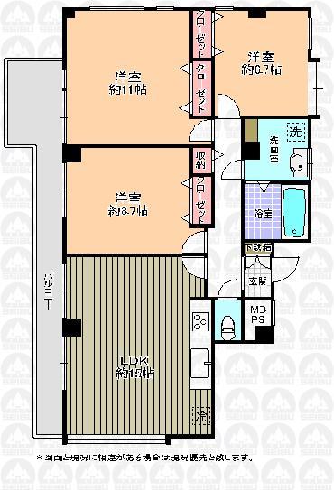 Floor plan. 3LDK, Price 25 million yen, Occupied area 89.57 sq m , Balcony area 12.5 sq m