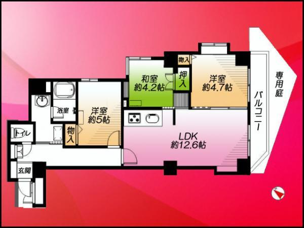 Floor plan. 3LDK, Price 27,900,000 yen, Occupied area 65.46 sq m , Balcony area 5.77 sq m