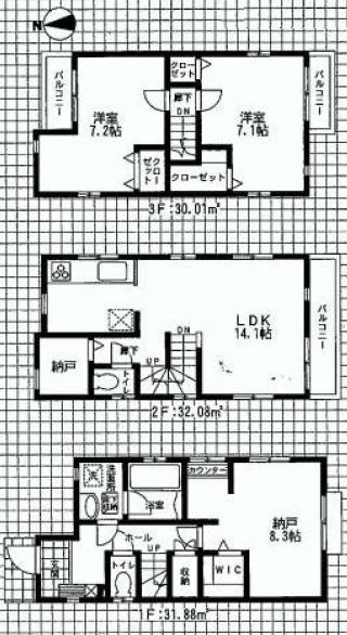 Floor plan. 52,800,000 yen, 3LDK + S (storeroom), Land area 72.19 sq m , Building area 93.97 sq m