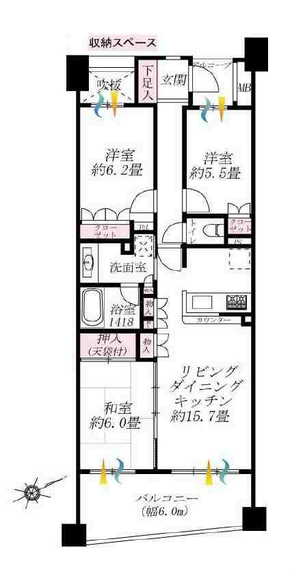Floor plan. 3LDK, Price 43,800,000 yen, Occupied area 76.05 sq m , Balcony area 12.67 sq m