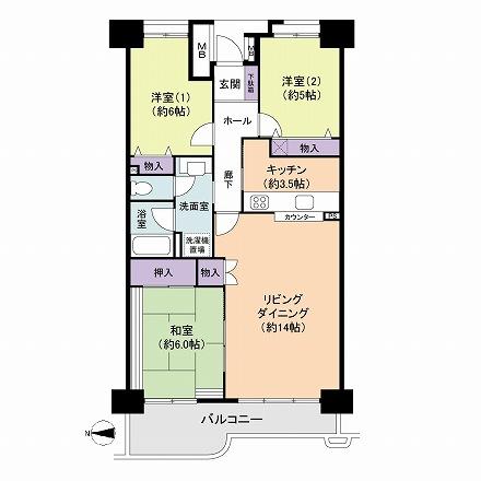 Floor plan. 3LDK, Price 33,800,000 yen, Occupied area 77.96 sq m , Balcony area 10.64 sq m