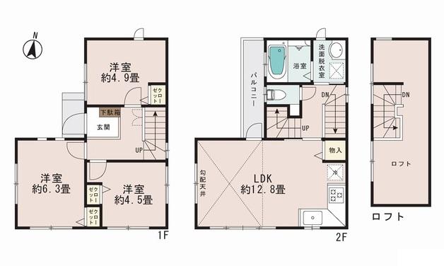 Floor plan. 48,800,000 yen, 3LDK, Land area 68.84 sq m , Building area 68.72 sq m