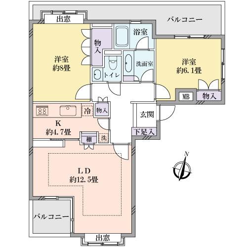 Floor plan. 2LDK, Price 34,500,000 yen, Occupied area 73.16 sq m , Balcony area 3.99 sq m
