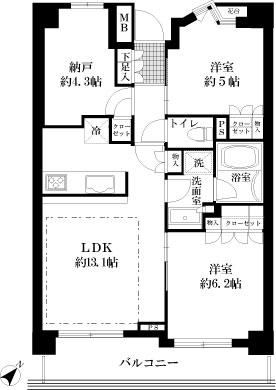 Floor plan. 2LK+S, Price 45 million yen, Footprint 60.2 sq m , Balcony area 10.3 sq m