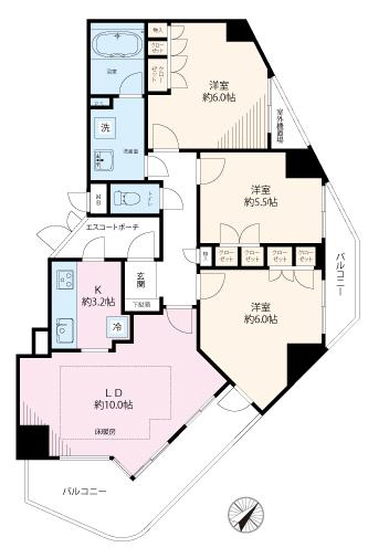 Floor plan. 3LDK, Price 32,800,000 yen, Occupied area 67.65 sq m , Balcony area 13.09 sq m