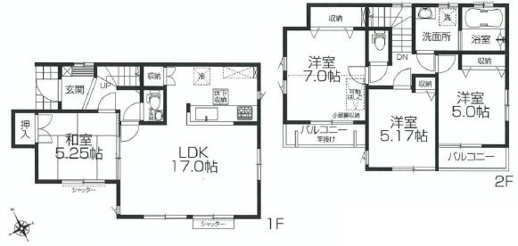 Floor plan. (3 Building), Price 50,800,000 yen, 4LDK, Land area 87.83 sq m , Building area 92.32 sq m