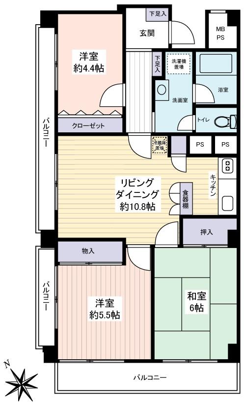 Floor plan. 3LDK, Price 21,800,000 yen, Occupied area 62.06 sq m , Balcony area 19.37 sq m