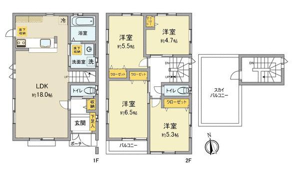 Floor plan. 59,800,000 yen, 4LDK, Land area 85.43 sq m , Building area 95.63 sq m B Building floor plan