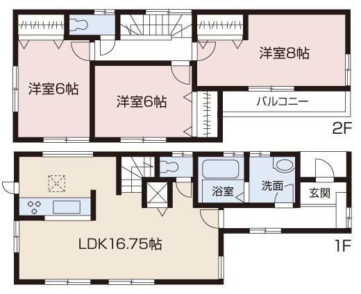 Floor plan. (3 Building), Price 39,800,000 yen, 3LDK, Land area 90.1 sq m , Building area 87.48 sq m