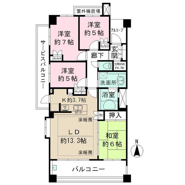 Floor plan. 4LDK, Price 58,800,000 yen, Occupied area 88.46 sq m , Balcony area 14.2 sq m