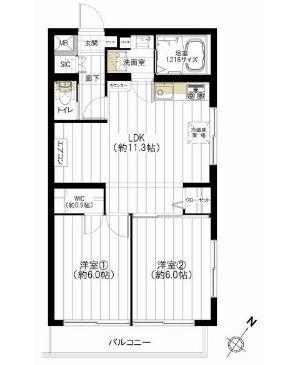 Floor plan. 2LDK, Price 22,900,000 yen, Occupied area 51.84 sq m , Balcony area 5.39 sq m
