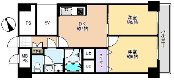 Floor plan. 2DK, Price 13.8 million yen, Occupied area 41.87 sq m , Balcony area 5 sq m