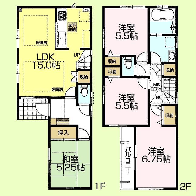 Floor plan. (Building 2), Price 46,900,000 yen, 4LDK, Land area 81.22 sq m , Building area 91.33 sq m