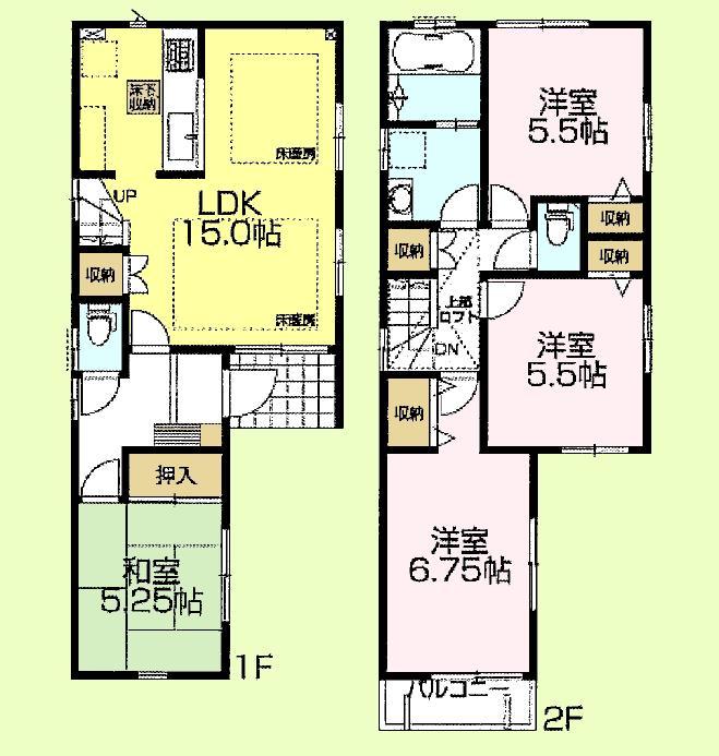 Floor plan. (1 Building), Price 47,800,000 yen, 4LDK, Land area 84.39 sq m , Building area 91.33 sq m