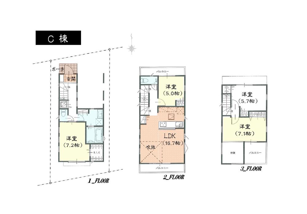 Floor plan. (C Building), Price 43,800,000 yen, 4LDK, Land area 76.34 sq m , Building area 109.71 sq m