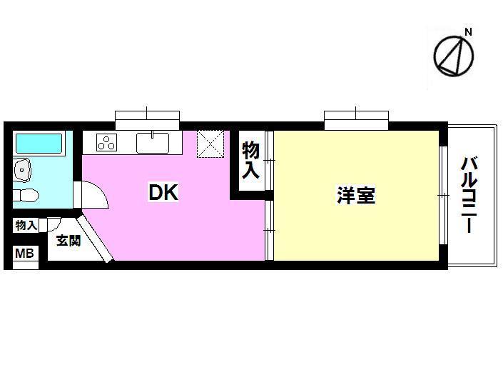 Floor plan. 1DK, Price 7.2 million yen, Occupied area 21.46 sq m , Balcony area 2.51 sq m